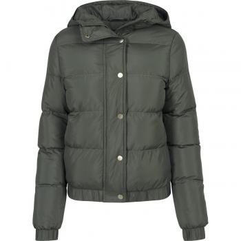 Urban Classics Ladies Hooded Puffer Jacket - Between-seasons Jacket, Olive, Dark Olive 551, M