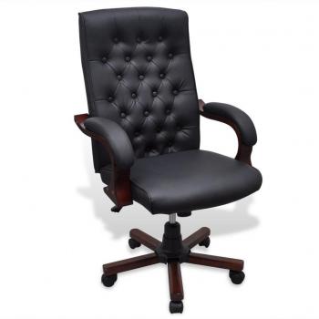 vidaXL Chesterfield Silla de Oficina Cuero Artificial Negro sillón de despacho