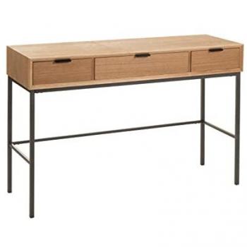 Consola de madera natural y metal negro con 3 cajones Amel 120 cm