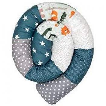 Funda para Cuna Ullenboom Animales del Bosque Petrol 200 cm, Algodón, Diseño Patchwork y Acolchado Suave