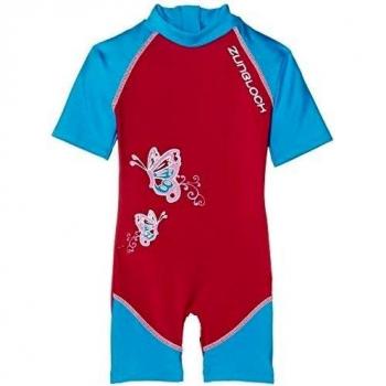 Zunblock Butterfly - Traje de natación con mangas cortas para niña, color rosa / turquesa, talla 98-104