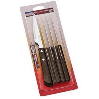 Juego de 6 cuchillos de carne Tramontina estilo español con mango de madera, acero inoxidable, aptos para lavavajillas