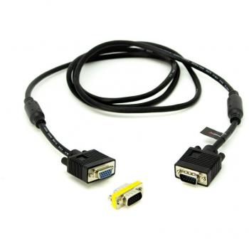 Cable VGA SVGA D-Sub15 Macho a Hembra 3 Metros con Adaptador Macho a Macho Negro