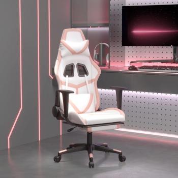 Silla Gaming Maison Exclusive con Reposapiés de Cuero Sintético Blanco y Rosa