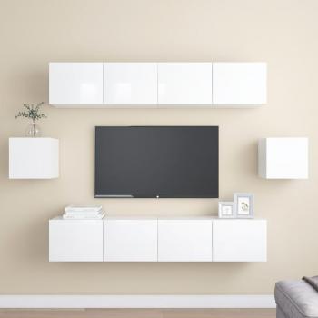 Set de muebles de salón TV 6 piezas madera de ingeniería blanco brillo 80 x 30 x 30 cm