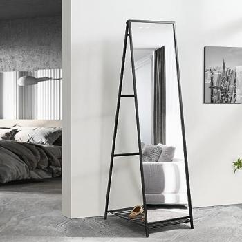 Espejo de Pie Cuerpo Entero Ruffano con Estante Metálico Plegable 160 x 44 x 60 cm - Negro