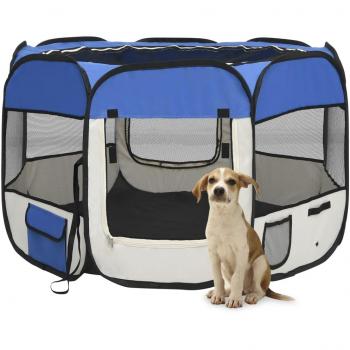 vidaXL Foldable Dog Playpen with Carrying Bag Blue 90x90x58 cm