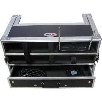 ProX XS-4WM2DR Case with 2U Rack Drawer, Holds 4 Wireless Mic Systems and 8 Mics