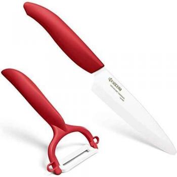 KYOCERA 11 cm, Starter, Set, Cuchillo utilitario, Pelador CP-10, Hoja de cerámica de circonio, Afilada a Mano, Ligera, no corrosiva, Apta para lavavajillas, roja, Rojo, 2 Unidades