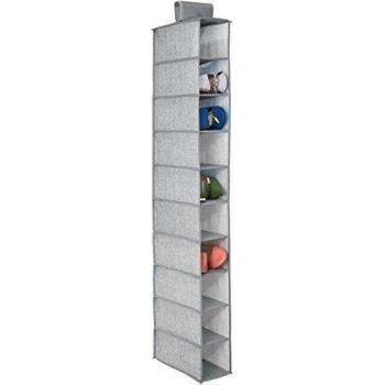 mDesign - Organizador colgante, de tela, para almacenamiento en armario; guarda zapatos, carteras de mano, sobres - 10 estantes - Gris