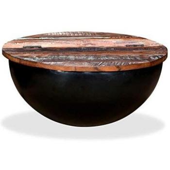vidaXL Mesa de Centro Bol Madera Reciclada Negra Mesilla Mueble Auxiliar Sala