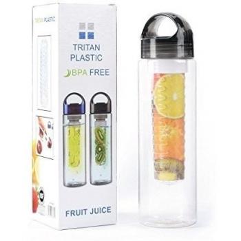 Tritan Inastillable Botella de agua con Infusor de Esencia de Frutas de 24 OZ SIN BPA Color Negro