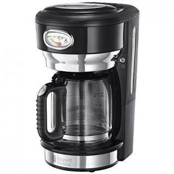 Russell Hobbs Cafetera de Goteo Retro - Cafetera Vintage, 10 Tazas, Jarra Cristal 1,25L, Soporte de Filtro Lavable, Tecnología de Rociado Avanzada, Cuchara Medidora, Acero Inoxidable, Negro - 21701-56