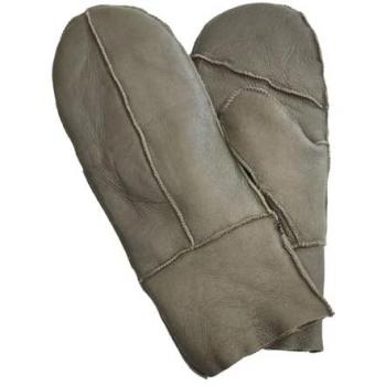 Olive Green Genuine Sheepskin Leather Mittens - Unisex Warm Gloves Size X-Large