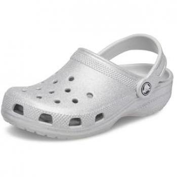 Crocs Classic Glitter Clogs - Silver Unisex 34.5