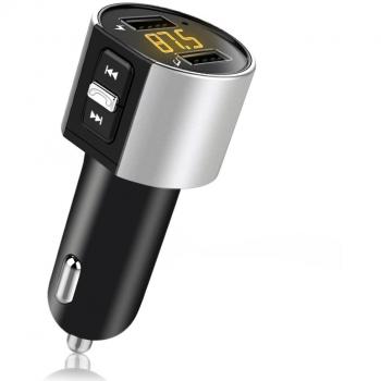 Bovon Transmisor FM Bluetooth, Bluetooth Car MP3 Player Inalámbrico Adaptador de Radio Manos Libres Kit de Coche, Cargador de Coche con Dos Puertos de Carga USB para Smartphone y Tablet