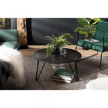 Mesa de centro redonda MACABANE de aluminio negro con patas de metal negro 75cm