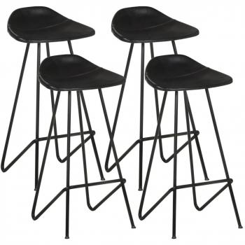 Taburetes de Bar de cuero auténtico negro - 4 unidades