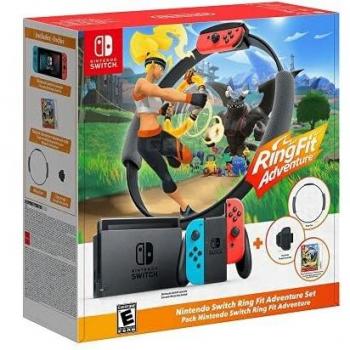 Nintendo Switch Neon Blue and Red Joy-Con + Ring Fit Adventure Bundle