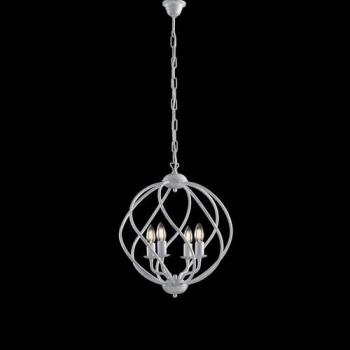 Araña Deco de Hierro Blanco y Plata con 4 Luces, 43x h50 cm, Serie Katerina