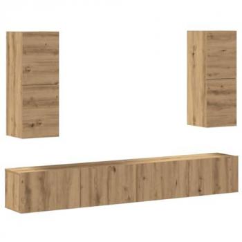 Juego de Muebles para TV de Pared 4 Piezas en Madera Compuesta de Roble Artesanal