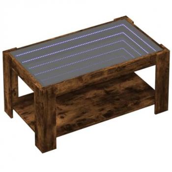 Mesa de centro con LED de madera ingeniería en roble ahumado 93x53x45cm, mesita de salón, mesa auxiliar, mesita de sofá
