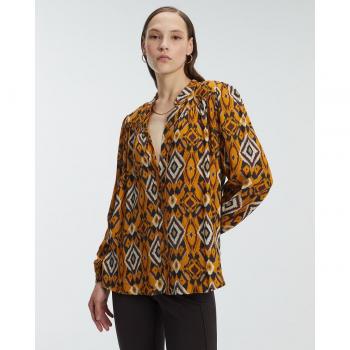 Camisa de mujer estampada de manga larga con cuello mao Andam