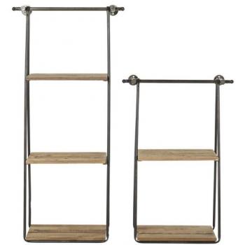 Estantería DKD Home Decor 2 Piezas 42,5 x 20 x 89,5 cm Negro Metal Marrón Madera MDF
