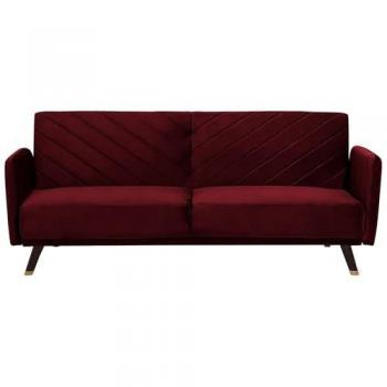 Sofá Cama 3 Plazas de Terciopelo Rojo Oscuro Reclinable con Patas de Madera Senja