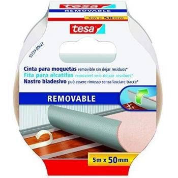tesa 55729 Suelos, Adhesiva, diseñada para no Dejar Rastro al retirarse, la Cinta Doble Cara moquetas removible Fija alfombras y PVC, blanco