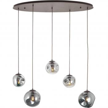 Lámpara colgante Lindby Valentina, E27, 125,5 cm de altura, gris, cristal, diseño moderno para salón y comedor