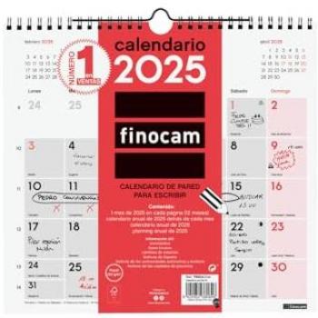 Calendario de Pared 2025 con Espacio Diario y Vista Mensual - Finocam 26,5x24,5 cm