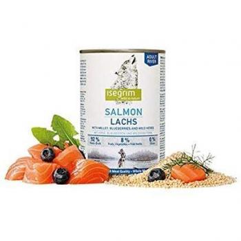 ISEGRIM Lata Perro Junior Salmón + Mijo, Bayas y Hierbas Silvestres, 800 g, Perro