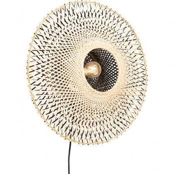 Aplique oriental de ratán Rina 50 cm con enchufe - Bambú / Acero, redonda, adecuado para LED, max. 1 x 40 Watt