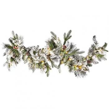Guirnalda de Navidad 180 cm blanca sintética preiluminada con luces LED efecto nieve decoración navideña