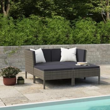 4-Piece Grey Poly Rattan Garden Lounge Set with Cushions