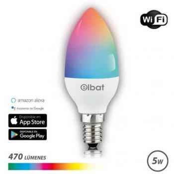 Elbat Bombilla LED Vela Inteligente Wi-Fi C37 E14 5W 470lm RGB - Ajustable de 2700K a 6000K - Compatible con Control por Voz - Acceso Remoto -