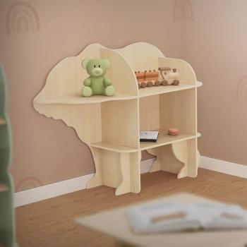 Estantería Infantil en Forma de Oso Joyz, 2 Niveles, Madera Natural, 110x32x83 cm, Ideal para Libros y Juguetes