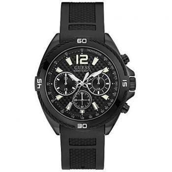 GUESS Men's 44mm Black Rubber Band Steel Case Quartz Analog Watch W1168G2