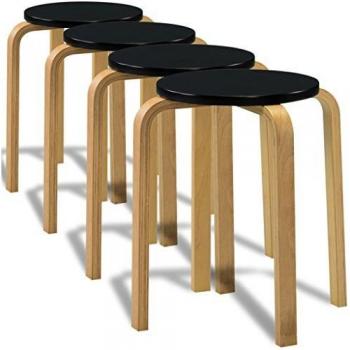 vidaXL Taburete de cocina bar apilable, 4 unidades madera negra curvada