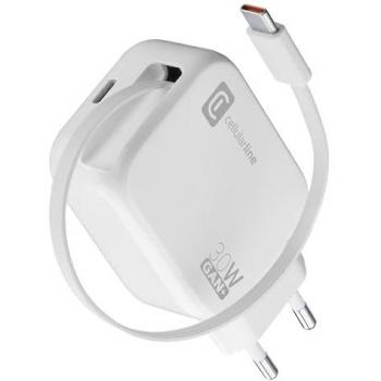 Cargador de pared Retráctil 30W USB-C GaN Blanco