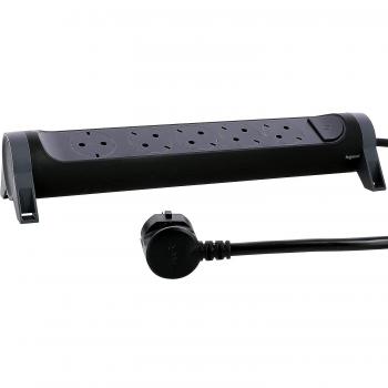 Legrand Regleta con Protección de Sobretensiones, 5 Tomas Giratorias Schuko, Interruptor, Cable 1.5m, Negro/Gris