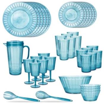 Vajilla Acrílica 36 Piezas Quid Gaia Azul - No Apto Microondas, 100% Saludable, Ideal para Eventos y Fiestas