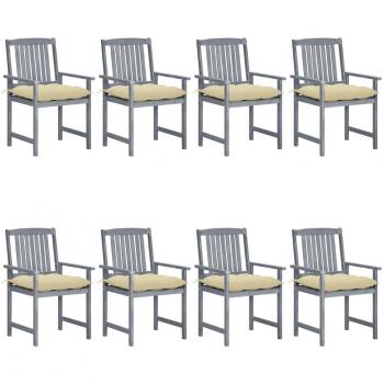 8-Piece Grey Solid Acacia Wood Garden Chairs with Cushions