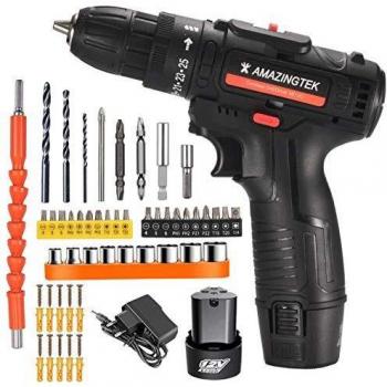 Taladro Atornillador 12V con 2 Baterías, AMAZINGTEK Destornillador Eléctrico