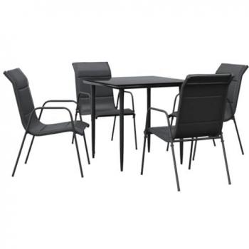 Juego de Comedor para Jardín 5 Piezas Acero y Textilene Negro