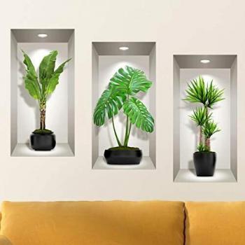 Ambiance Live BVBA Adhesivos De Efecto 3D Largas Plantas Verdes De InteriorMulticolor3x 60x30cm