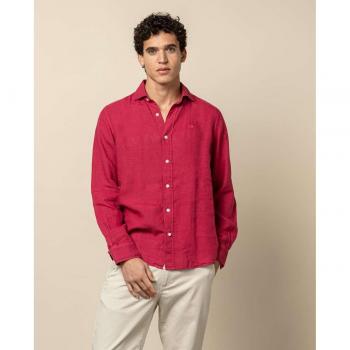 Camisa Scotta Linen cereza de lino manga larga para hombre