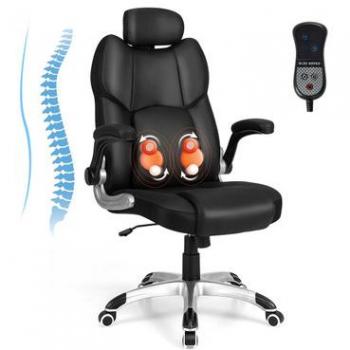 Adjustable Kneading Massage Office Chair with Flip-up Armrests and Swivel Function