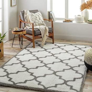 Alfombra Shaggy Oriental Marfil y Gris 160x213 cm - Pelo Largo, Suave y Esponjosa